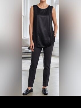 Chico's Black Label 100% Silk Sleeveless Tank Top Blouse Black Mixed Media Sz L